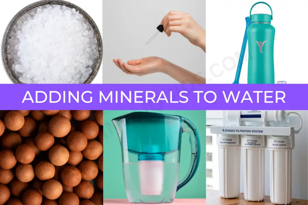 The different ways to add minerals to drinking water, including mineral drops, salts and stones. Remineralisation filters pitchers and bottles can also boost the mineral content of water.